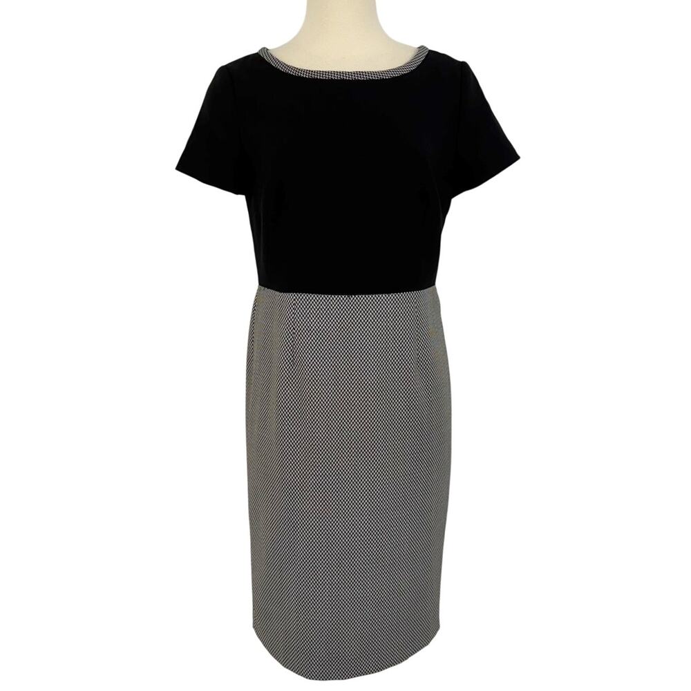 Talbots Herringbone Short Sleeve Sheath Dress Classic Black/White 6